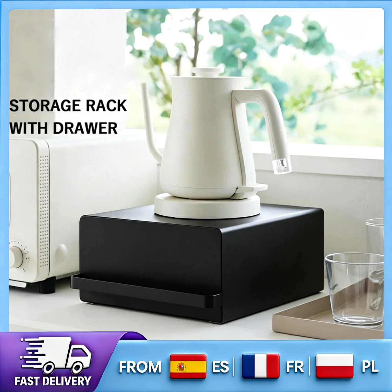 Support de rangement minimaliste pour machine à café avec tiroir coulissant, organiseur de capsules de café en métal pour garder le comptoir de cuisine bien rangé et propre