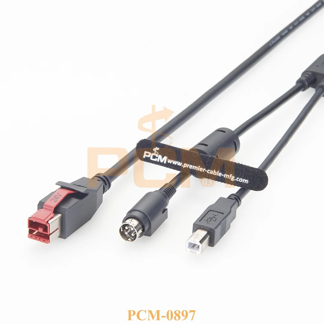 24V PoweredUSB to Hosiden 4Pin Power Din Male USB2.0 B Plug Cable Line Splitter Cord for Barcode Scanner Printer Pos system