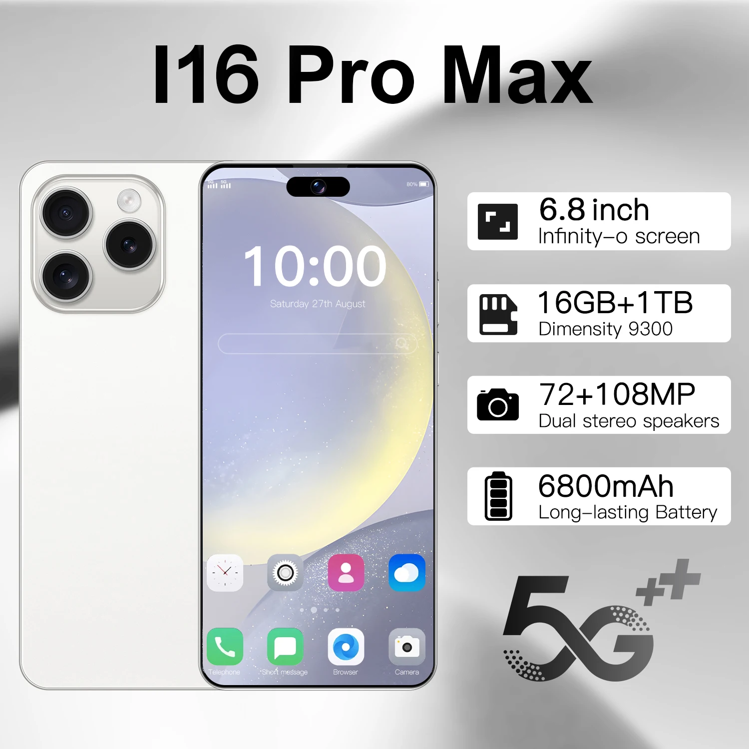 

2025 New Smartphone I16 Pro max Global version Cell Phone 16G+1T 6.8inch HD+ Android 4G/5G Networks Snapdragon 8 gen3 108MP