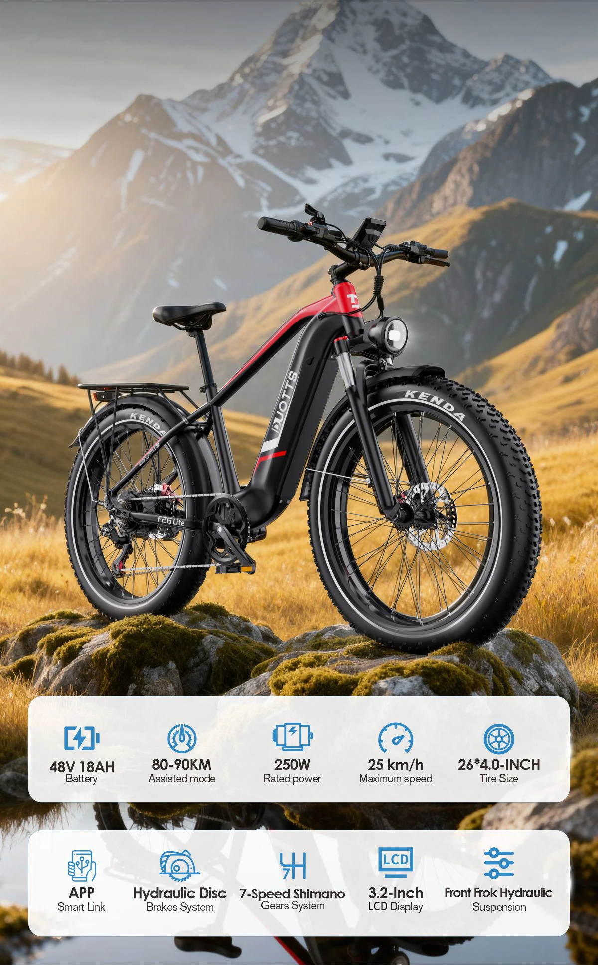 Duotts F26 Lite Elektrofahrrad 48V18Ah Lithium-Akku Bürstenloser Motor E-Bike Doppelte Hydraulische Bremse Elektrofahrrad – Detail 2