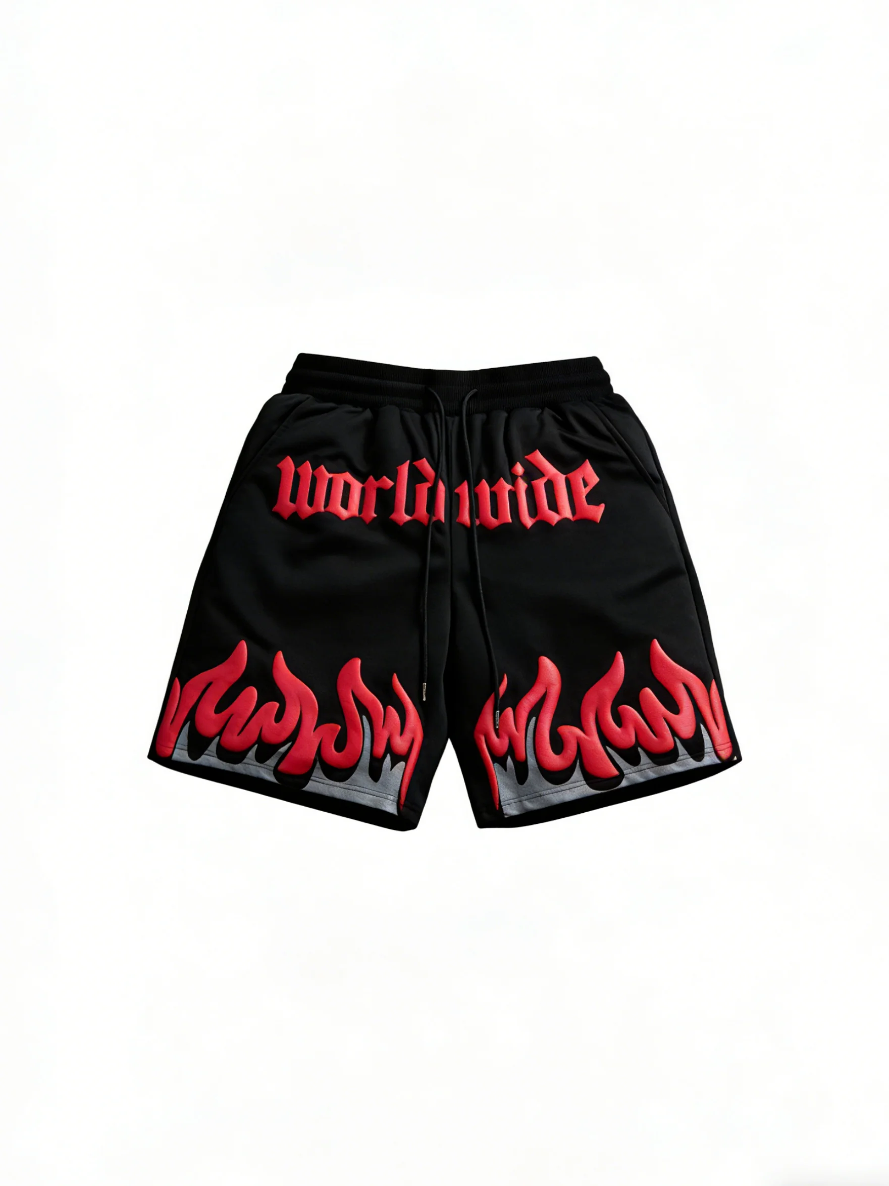 

Men's casual summer patterned shorts with flame letter print and elastic waistband beach shorts