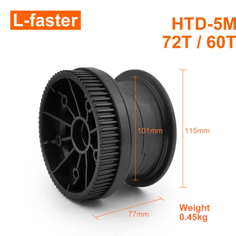 HTD 5M Pulley Wheel 72 Teeth 60T Lightweight Hollow Out Aluminium Hub Nylon Rim For 8 Inch 2.80/2.50-4 Electric Skateboard