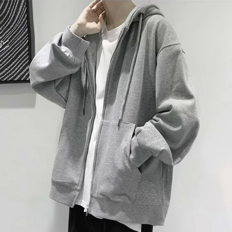 Jackets and sweaters for men - Fall hooded pullover with solid color, zipper, loose fit, men's sport shirts for autumn and winte