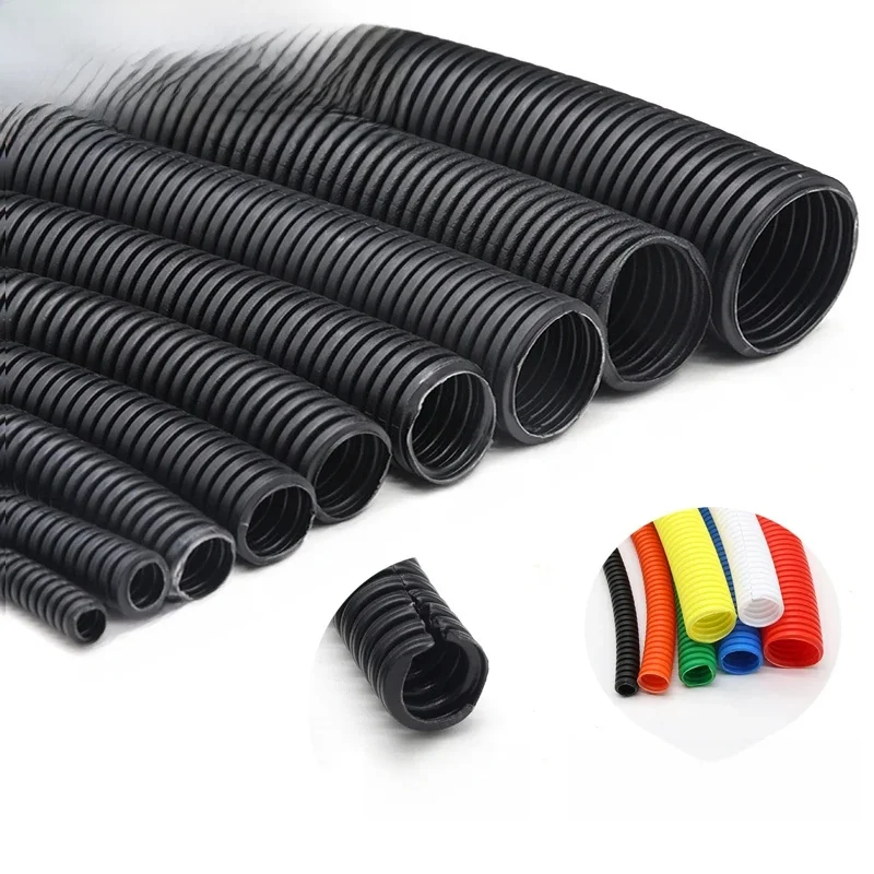 Tuyau ondulé isolé en PP, 1/5/10M, 7.5mm-34.5mm, tuyau de filetage, câble en plastique, coque de protection, couvercle de fil à tisser fendu