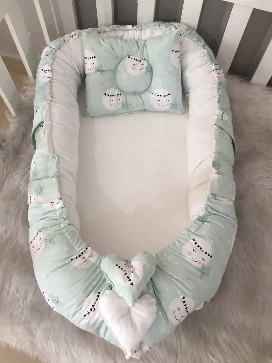 

Handmade Aqua Green Smiling Moon Patterned Luxury Design Orthopedic Babynest