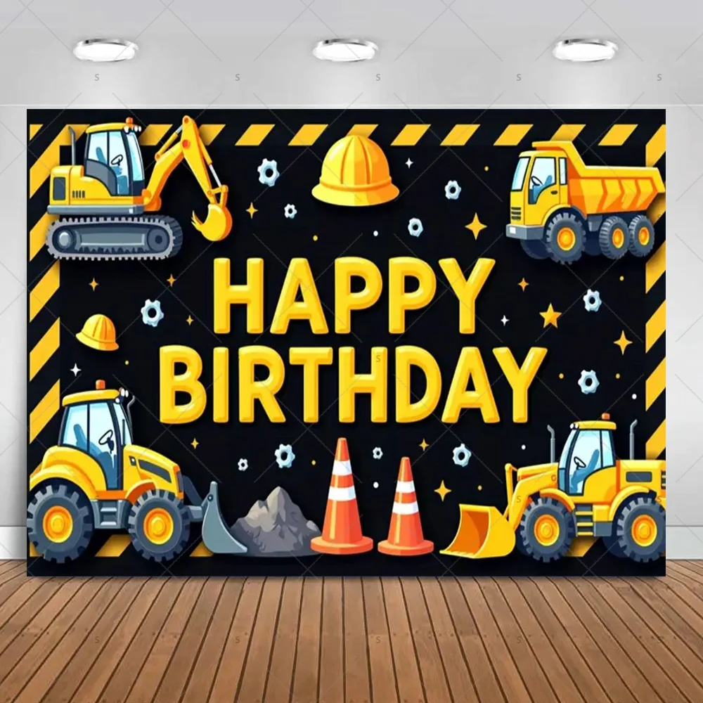 Excavator Truck Theme Children Birthday Party Decoration Backdrop Photography Prop Supplies Construction Background Kid Gifts