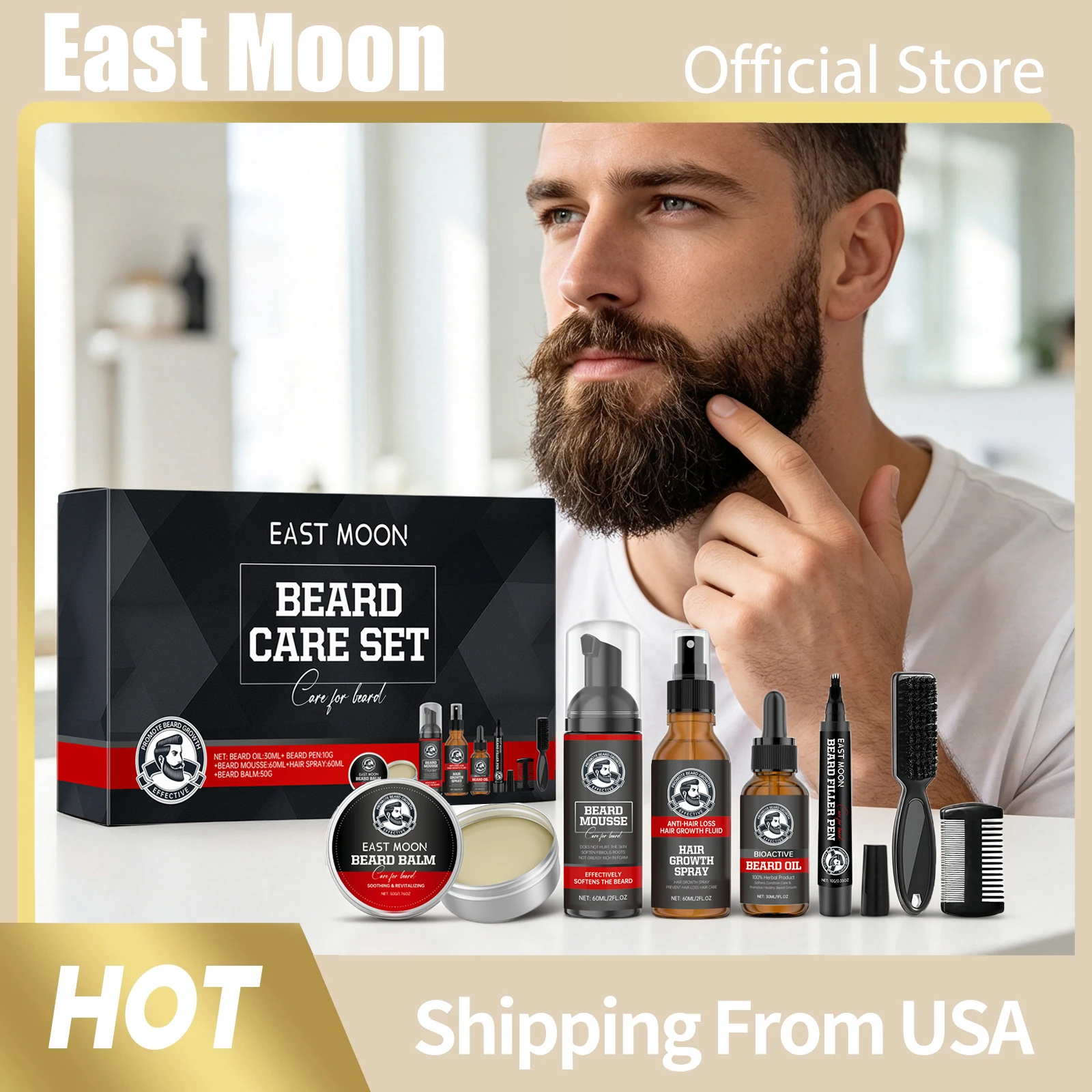 Beard Grooming Kit Shea Butter Sandalwood Scent Nourishing Set for Men Softens Hydrates Tames Frizz Daily Maintenance Routine Skincare