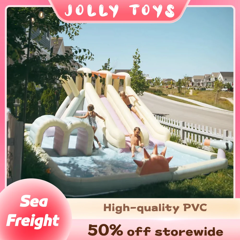 

Надувной батут с горкой и бассейном, детский игровой комплекс, надувной замок с вентилятором для летних вечеринок на открытом воздухе, красочный бассейн