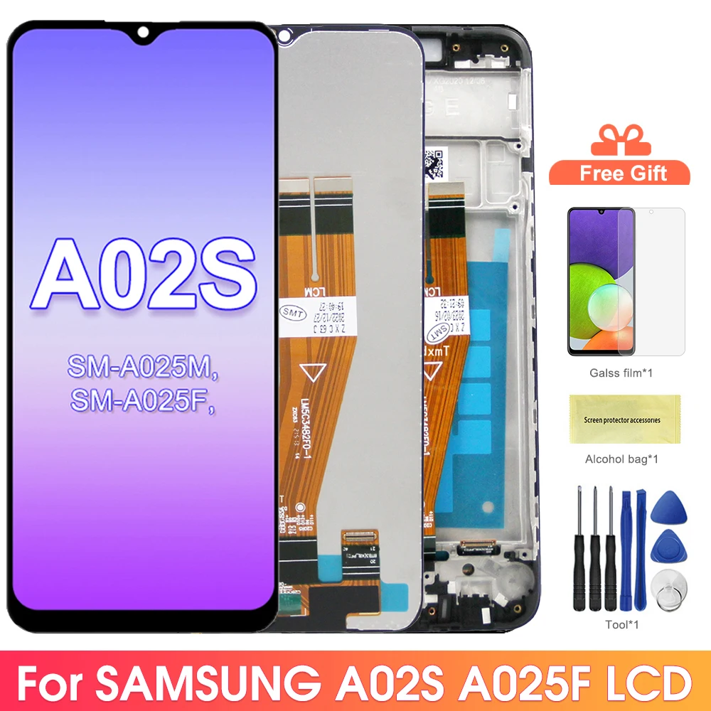 A02S Display Screen With Frame for Samsung Galaxy A02s SM-A025F/DS A025G/DS Display Touch Screen Digitizer Assembly Replacement