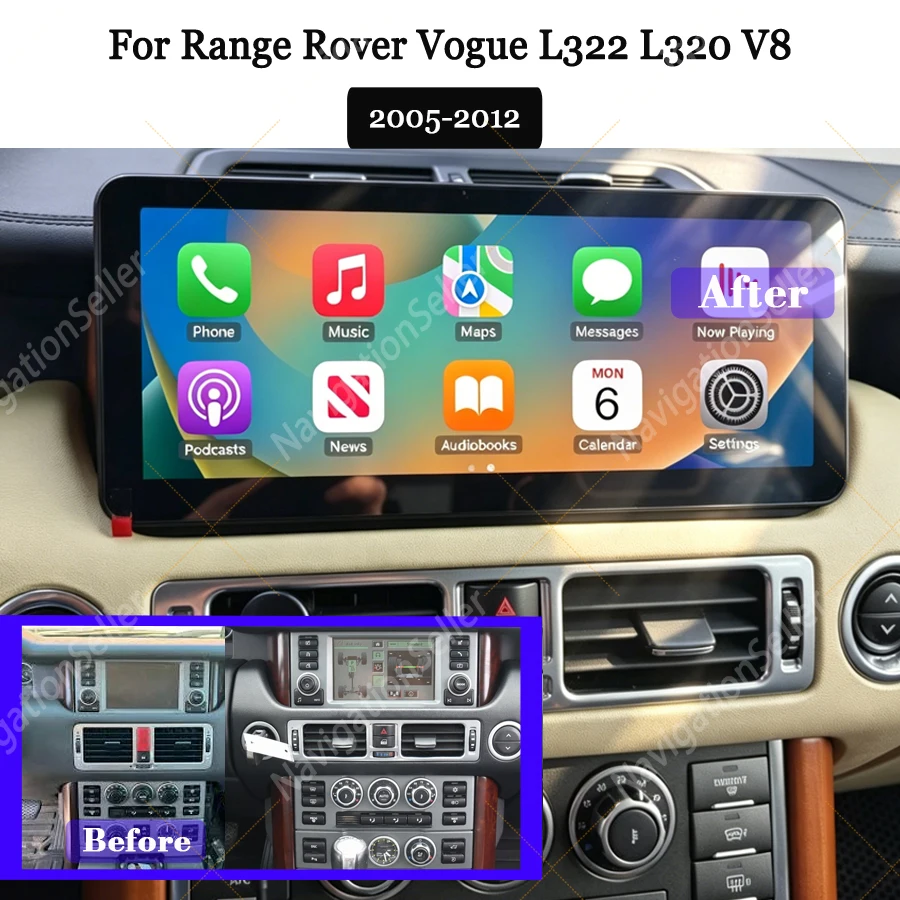 

Apple CarPlay Retrofit Android Auto Radio Upgrade For Range Rover Vogue L322 L320 2005-2012 GPS Navigation Head Unit Screen DAB