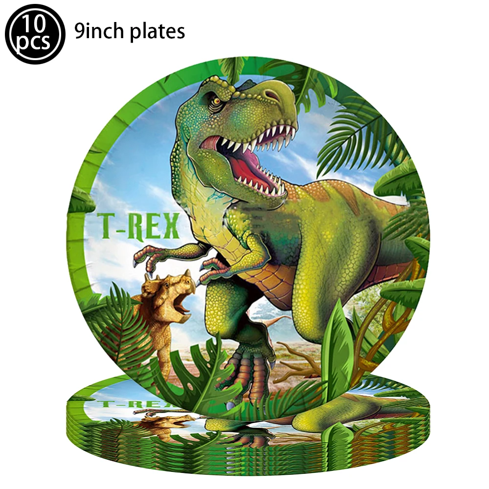 Jurassic World Dinosaur themed Tableware Jungle Safari Dinosaur cups Plates balloon Wild Roar Boys Dinosaur Birthday Party Decor