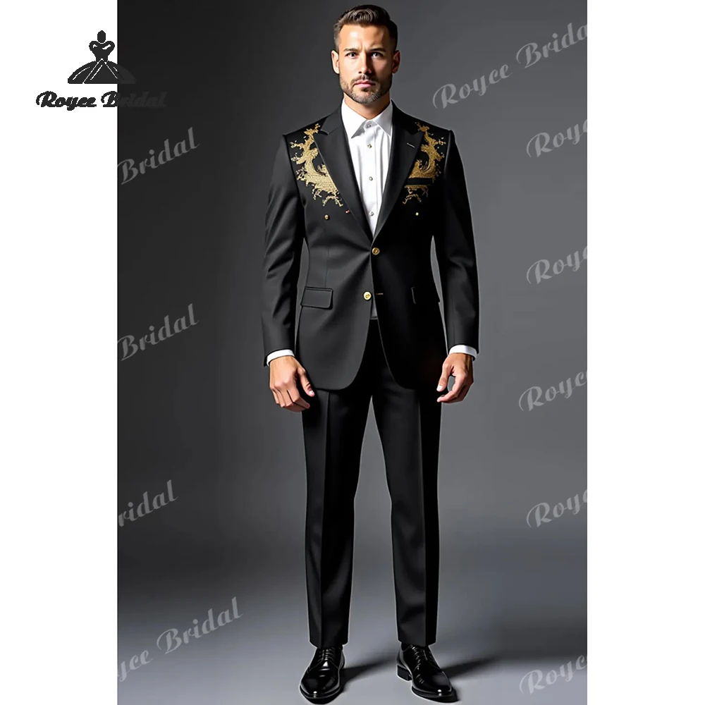 Traje estampado de dos piezas con una hilera de botones para hombre, traje de boda con solapa de pico, traje de fiesta de noche personalizado, trajes para hombre 2026