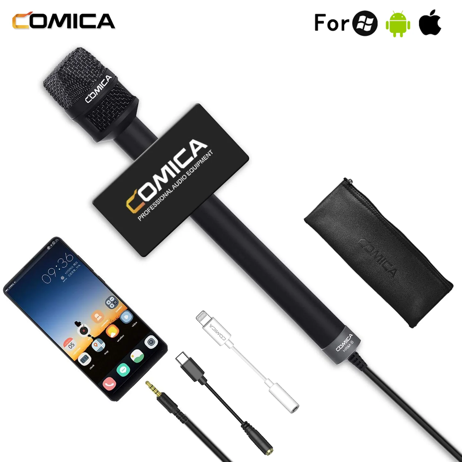 COMICA HRM-S Cardioid Condenser Interview Microphone for iPhone/iPad Android Phone DSLR, Recording Microphone for Churches