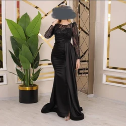 Customized Black Mother Of The Bride Dresses Scoop Neck Sequined Lace Appliques Mermaid Evening Dress Long Sweep Train Wedding G