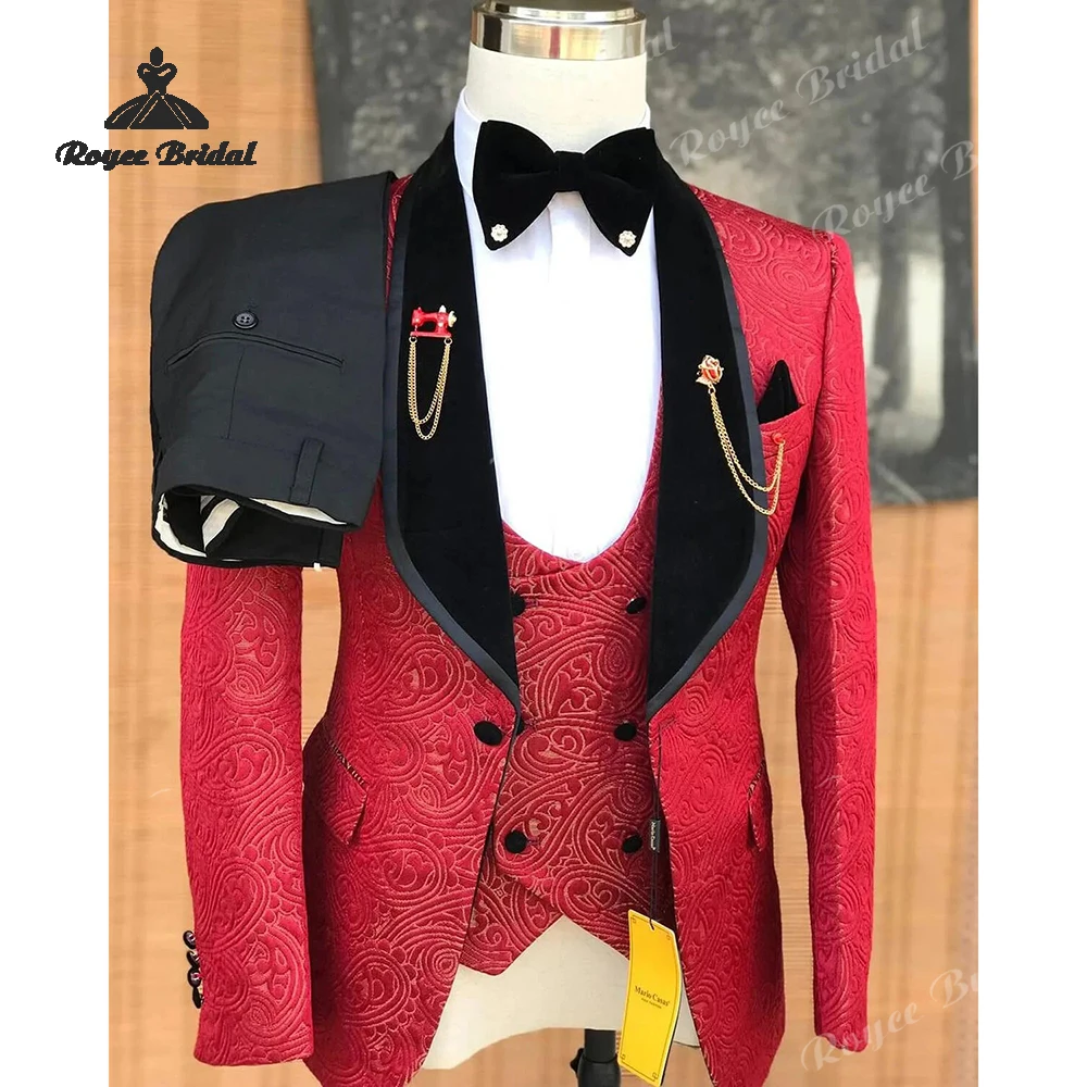 Dreiteiliger einreihiger Herren-Hochzeitsanzug aus Jacquard, 2026, Schalkragen, Abendanzug, maßgeschneidert für Herren