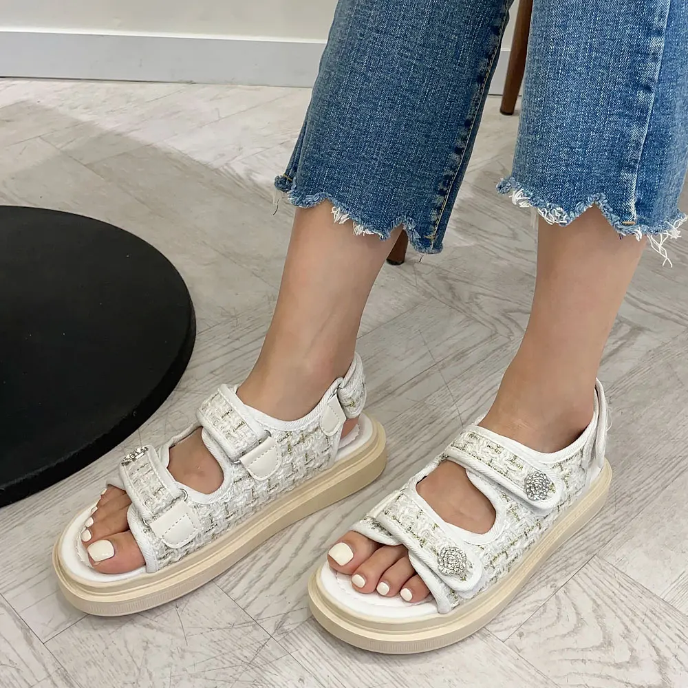 [Foxsey] صندل نسائي صيفي من التويد الفيلكرو Al00099