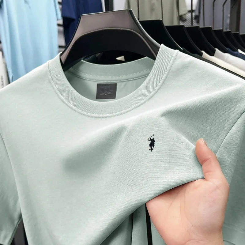 Hoogwaardig zijdeachtig katoenen ademend T-shirt met korte mouwen heren zomerontwerper Paul merk geborduurde mode casual ronde hals top - afbeelding 2