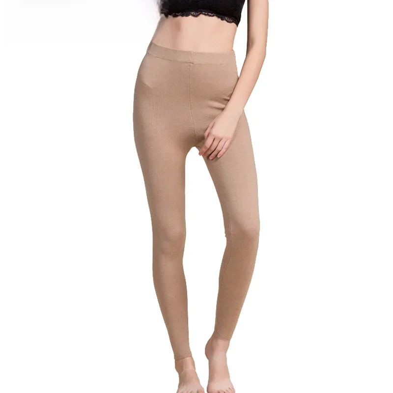 Legginsy damskie 80% jedwab 15% kaszmir 5% spandex, gładkie, wyszczuplające legginsy, długie spodnie bazowe, nowość jesień-zima 2025, czarne, szare. — zdjęcie 2