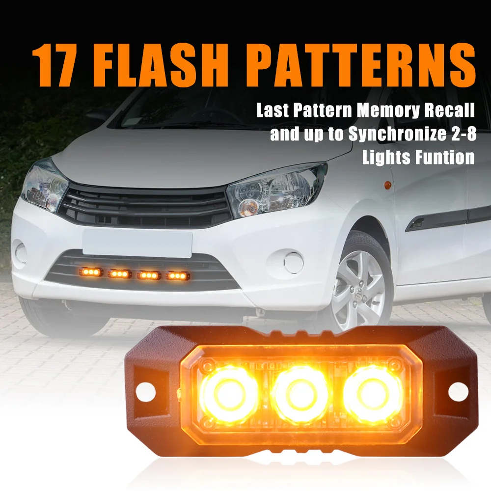 4pcs 3Led Strobe Warning Light Strobe Grille Flashing Lightbar Truck Car Beacon Lamp Traffic Light 12V 24V Car Light