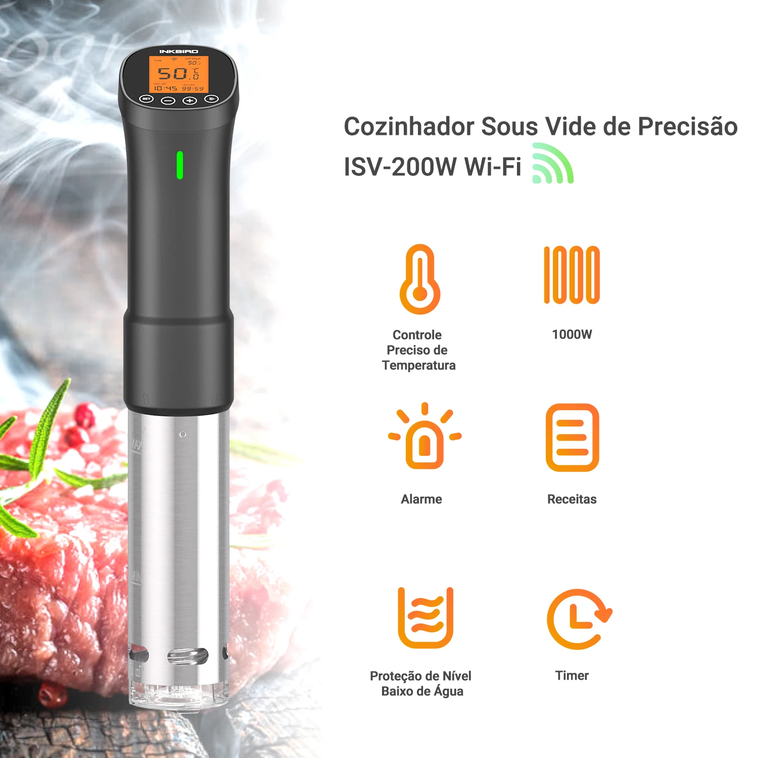 INKBIRD الطهي Sous Vide ISV-200W واي فاي طباخ دقيق قوي ودائم الغمر المروج مع مكونات الفولاذ المقاوم للصدأ