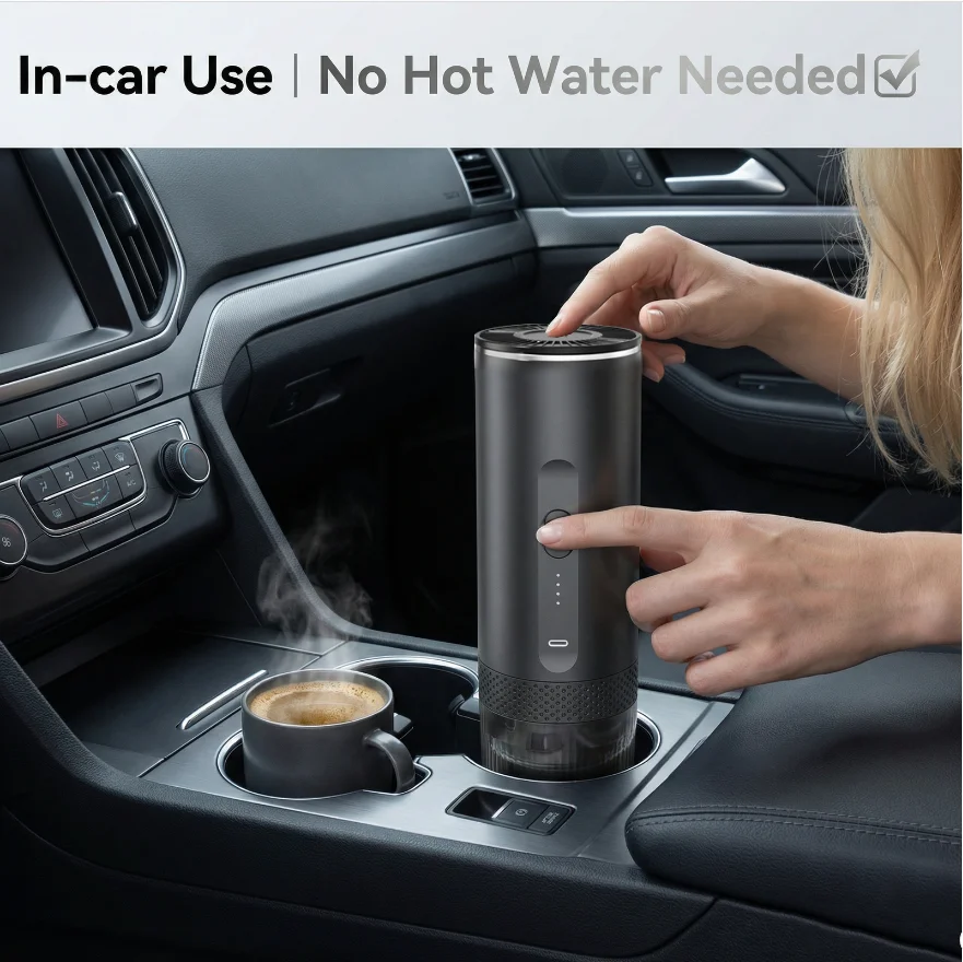 Cafetera Portátil de Cápsulas, Máquina de Espresso Inalámbrica de 20 Bares con Batería de 7500 mAh, 2 en 1 para Cápsulas Nespresso y Café Molido, 92 ° Calentador Rápido para Casa, Auto y Viajes (Negro)