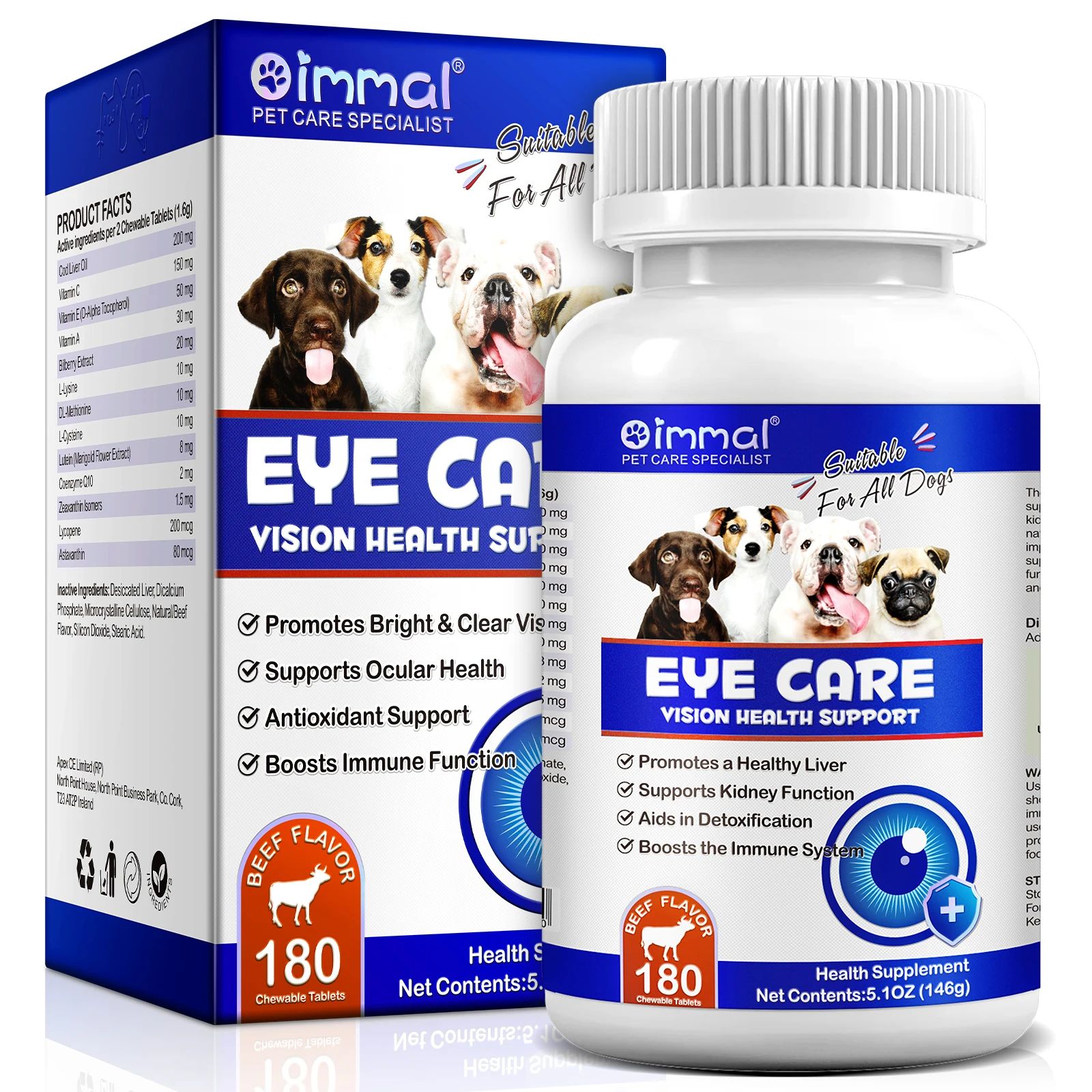 EYE CARE VISION HEALTH SUPPORT For Dogs Promotes Bright & Clear Vision Supports Ocular Health Antioxidant Support Boosts Immune