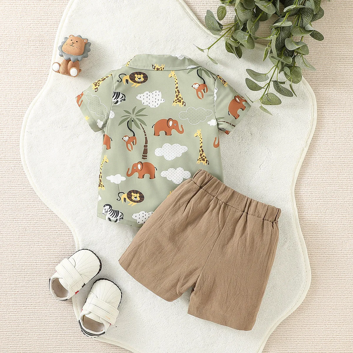 2024 Hot Baby boy summer leisure and simplicity Cartoon animal printing short sleeves Shirt +Short Suit