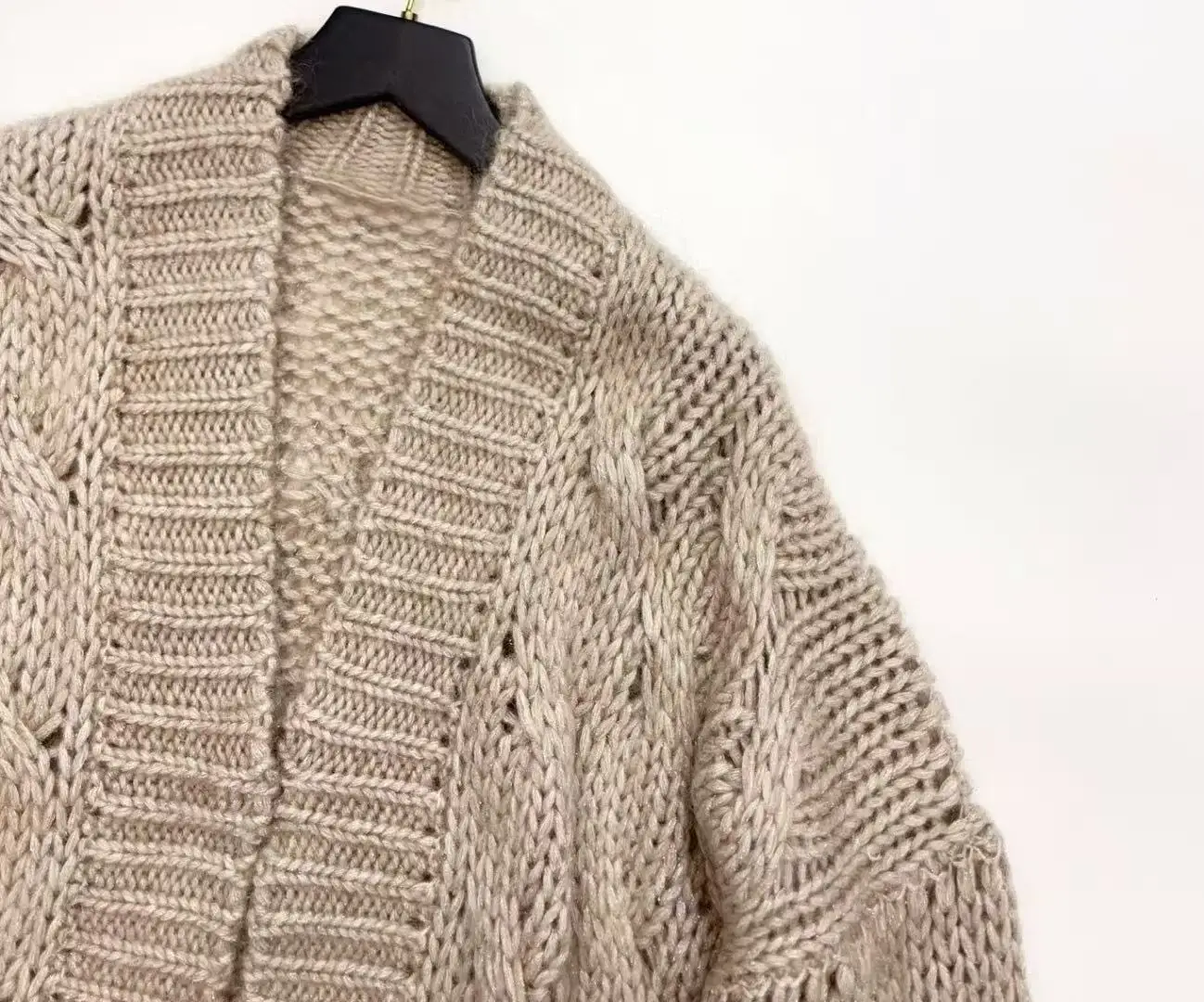 신상 여성용 고품질 긴 소매 모헤어 울 니트 가디건 탑스 우아한 캐주얼 루즈 홀로우 아웃 스웨터 시크 럭셔리 가을용