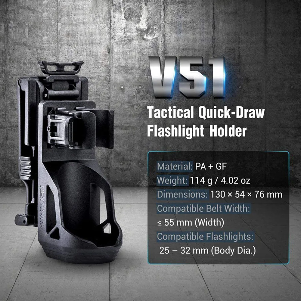 حافظة مصباح يدوي تكتيكي مع نظام قفل جانبي للرافعة 2100 لومن مصباح يدوي ستروب ضبط عرض الحزام وظيفة قفل التصميم #6