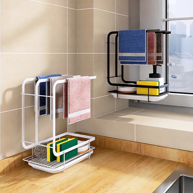 

Multi-functional Kitchen Shelf, Rag Rack, No-Punch Countertop, Wall-Mounted, Dual-Use, Draining Shelf