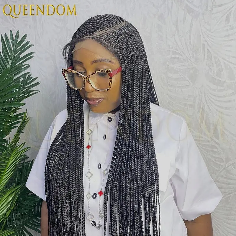 

36 Inch Side Part Braided Wigs Long Black Wig Synthetic Full Lace Braid Wig Knotless Box Braid Wig for Black Women Faux Locs Wig