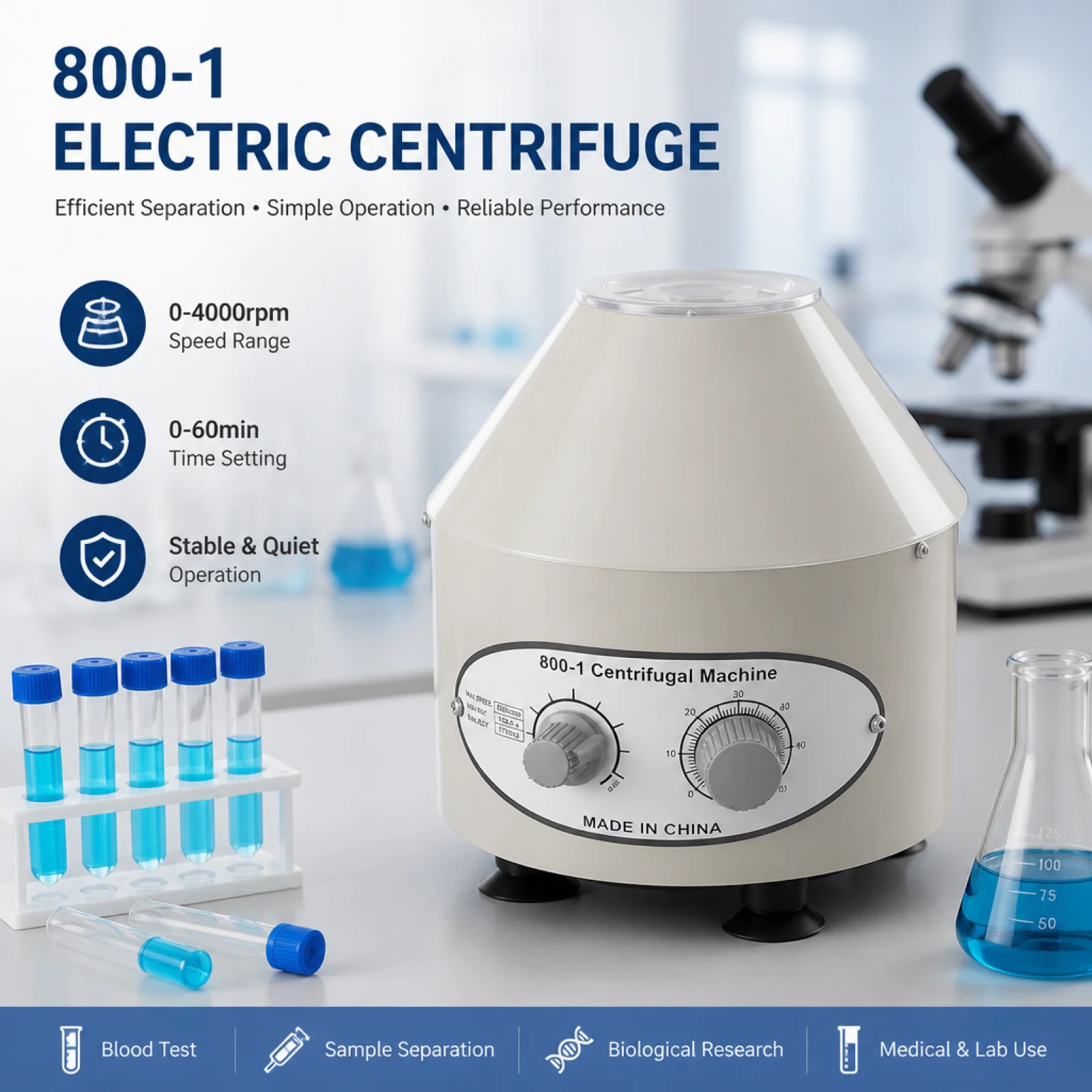Multipurpose Portable Benchtop Centrifuge Machine 4000RPM Electric Desktop 220V/110V EU/US/UK Plug 800-1 Model
