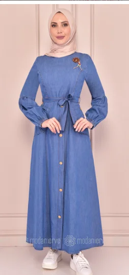 ModaMerve Jeans Dress 2022 MODEL Muslim long dress for women Dubai Turkish kerchief girl İslamTÜRKİYE