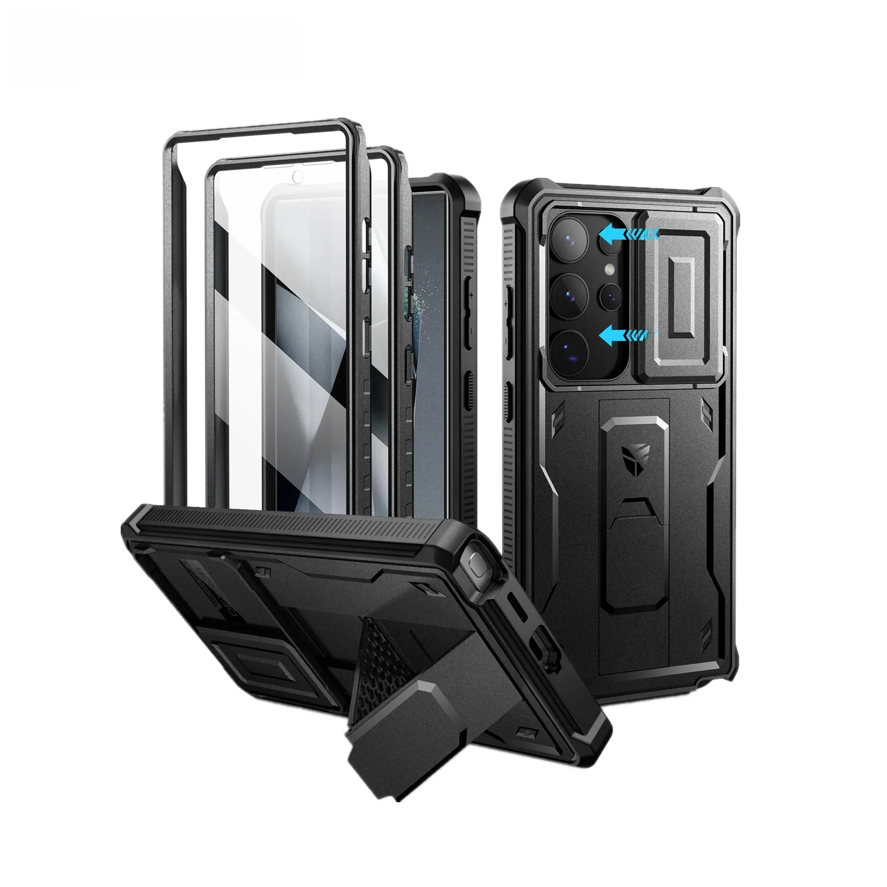 Pour Samsung Galaxy S24 Ultra 5G 6.8 pouces 2024 étui complet robuste avec couverture d'appareil photo et béquille de protection d'écran intégrée