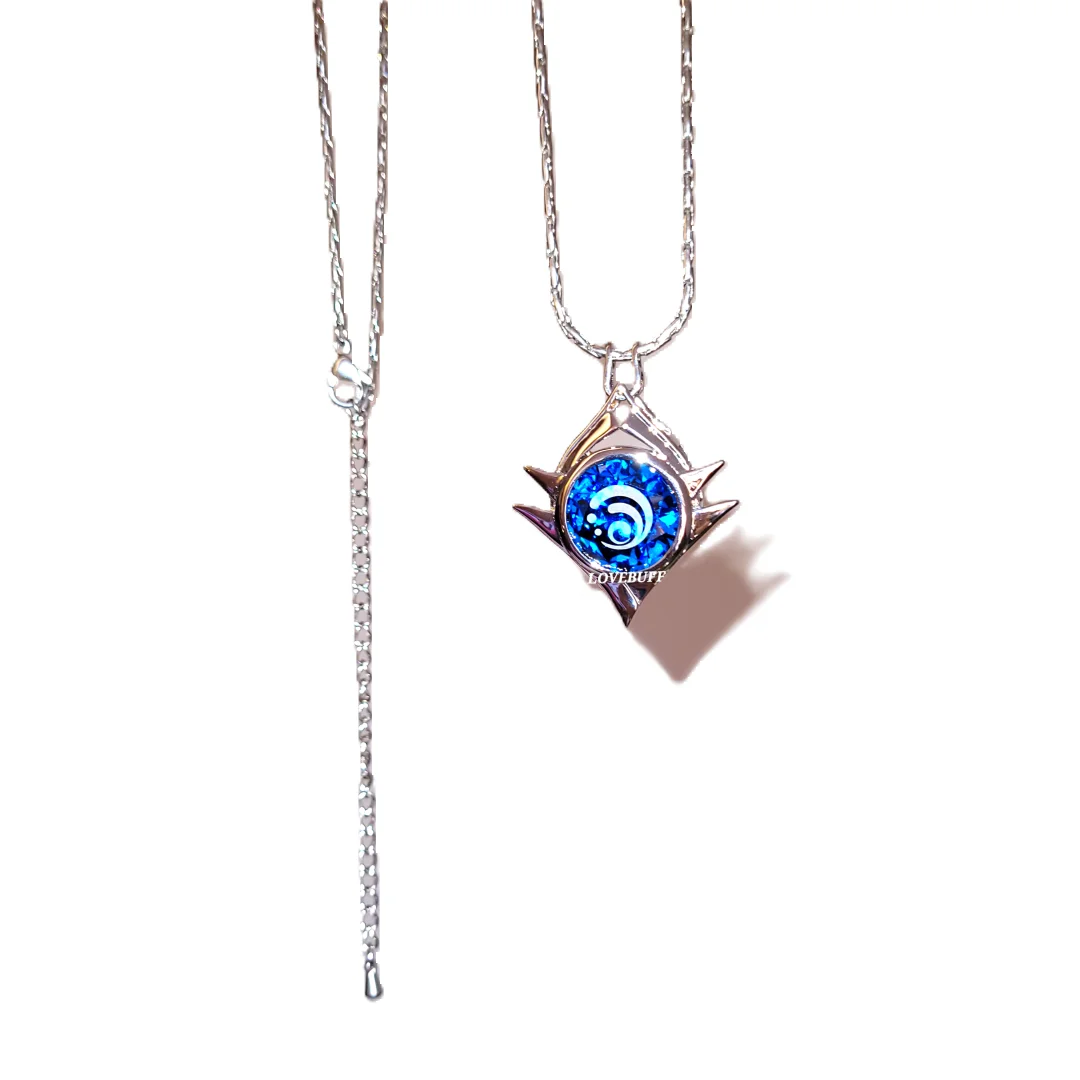 LOVEBUFF Genshin Impact Snezhnaya Cryo Hydro Pyro Geo Electro Dendro Anemo Vision Inspired Gem Pendant Long Necklace