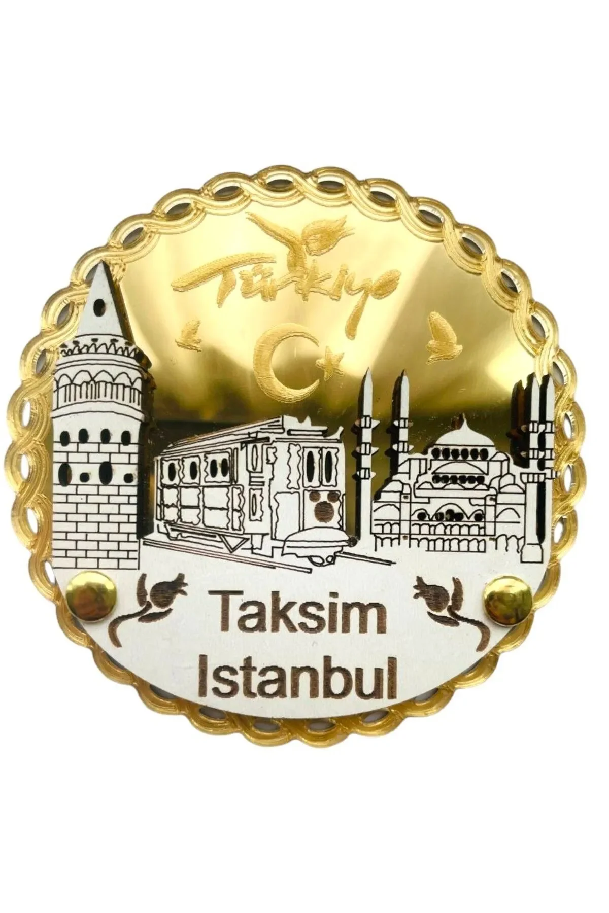 

Istanbul, City Magnet, Round Gold Colored Wood and Metal Magnet