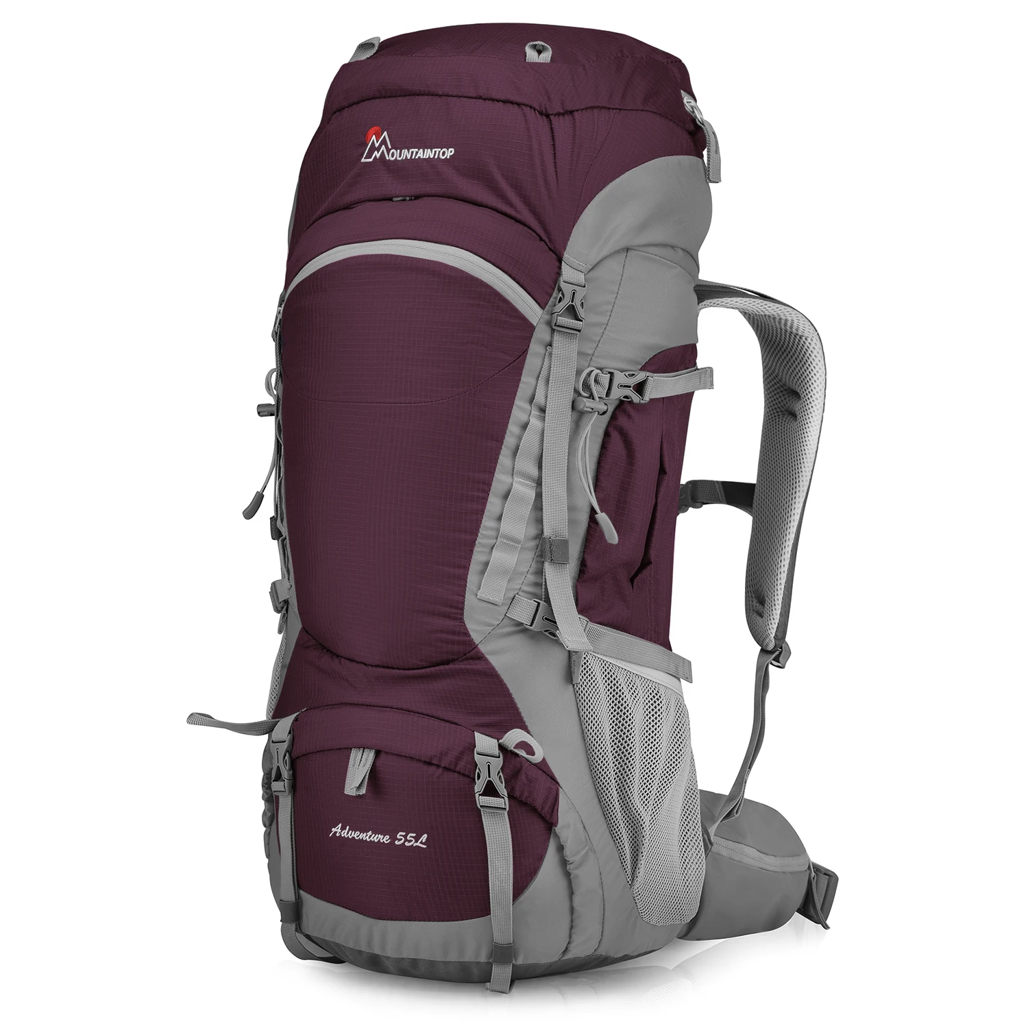 MOUNTAINTOP Ransel 55L dengan Resleting YKK dan Penutup Hujan untuk Mendaki Gunung, Berkemah, Bersepeda, dan Berpergian