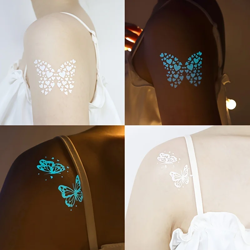 Large Blue Luminous Butterfly Tattoo Stickers For Women Glow In The Dark Waterproof Temporary Tattoo For Music Festival Party