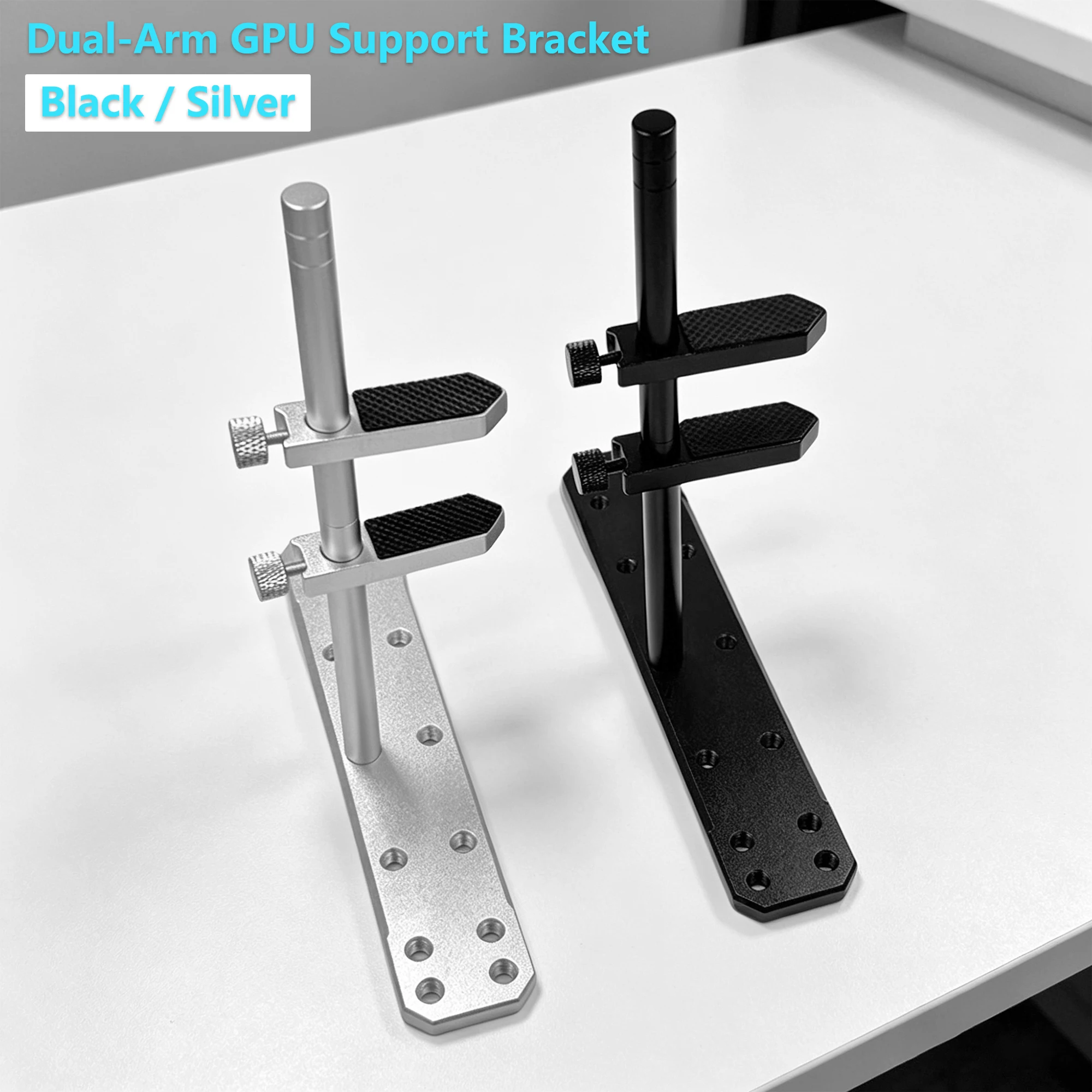 AuyiHomu Dual-Arm GPU Support Bracket Adjustable Graphics Card Holder Aluminum Alloy Black Silver