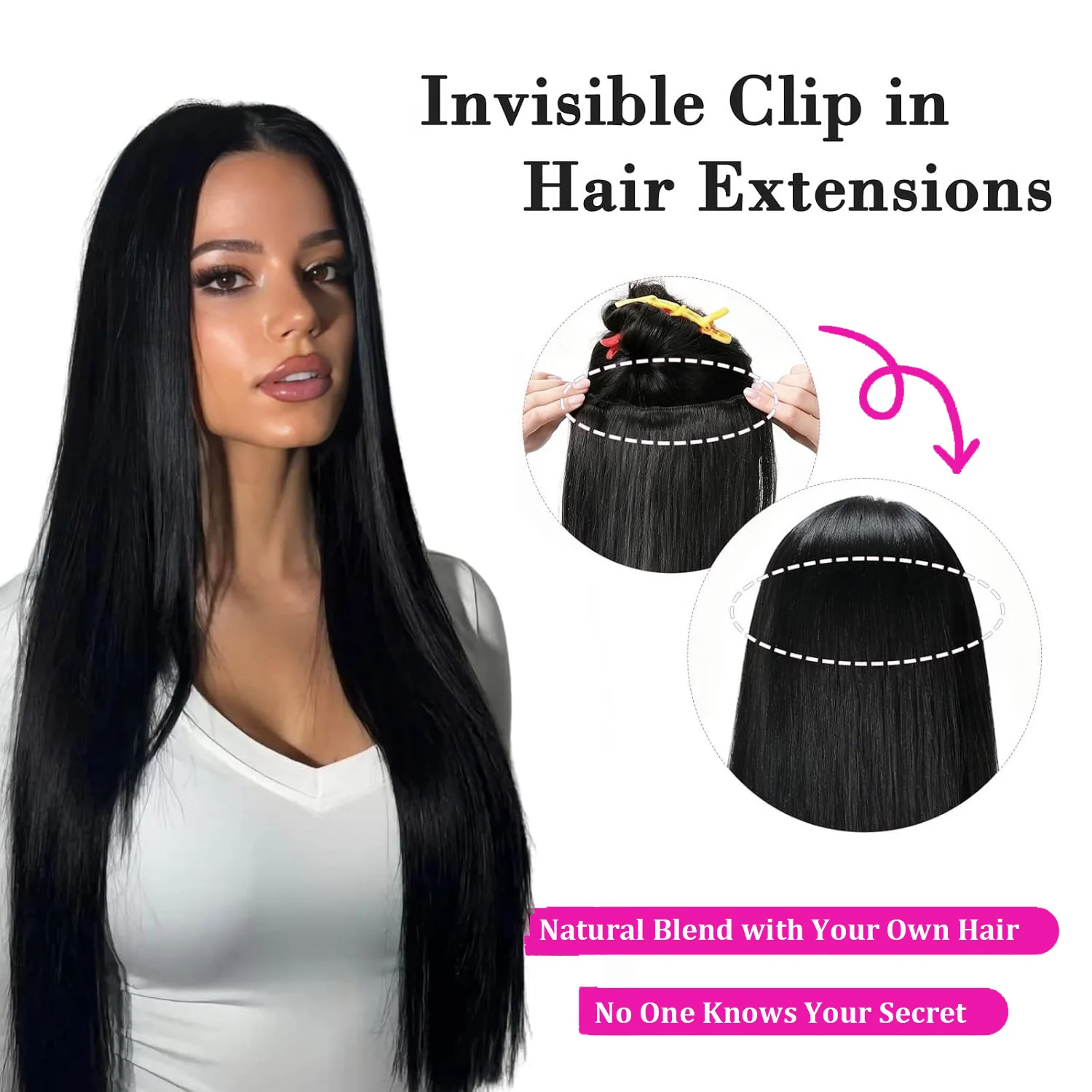 Invisible Seamless Hair Extensions Clip In Hair Long Straight 5 Clips One Piece Halo Hair Extensions Remy Human Hair Brown Color - view 4