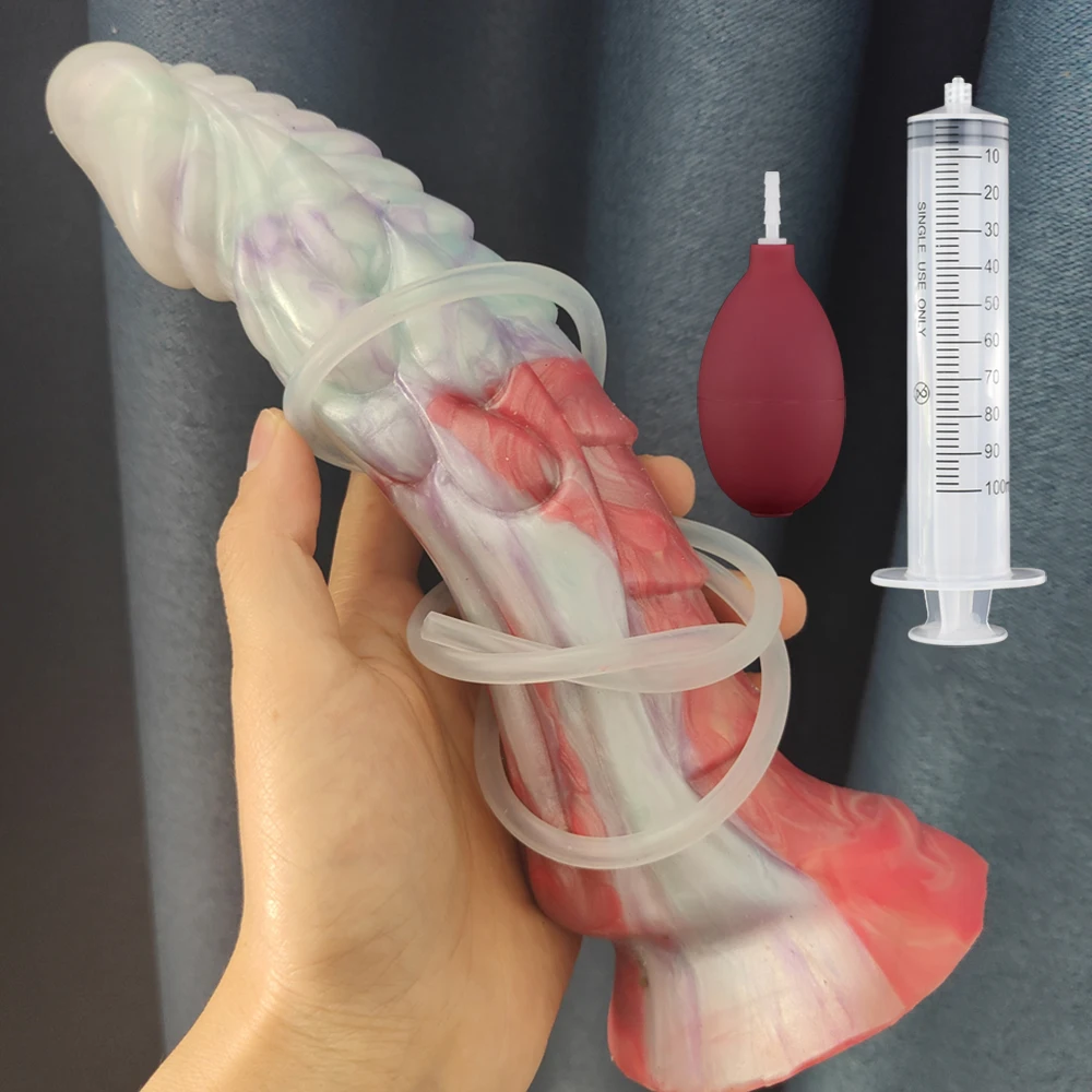 

FAAK Limited Edition Ejaculation Dildo With Suction Cup Silicone Curved Ribbed Squirting Penis anal plug Only 1 pcs For Each