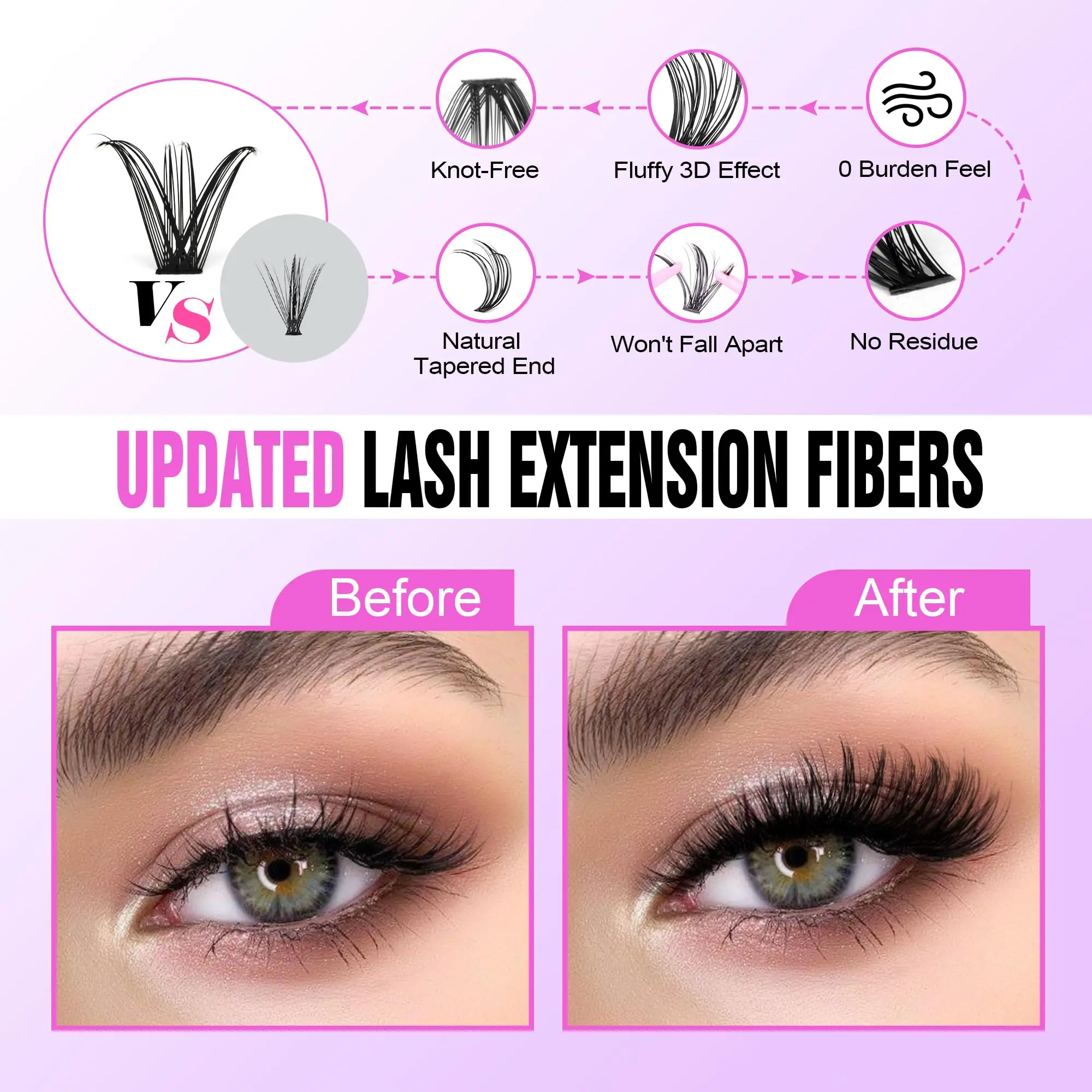 DIY Lash Kit de Extensão com Bond e Seal Glue, Fluffy Lash Clusters, Aplicadores Cílios, 40P