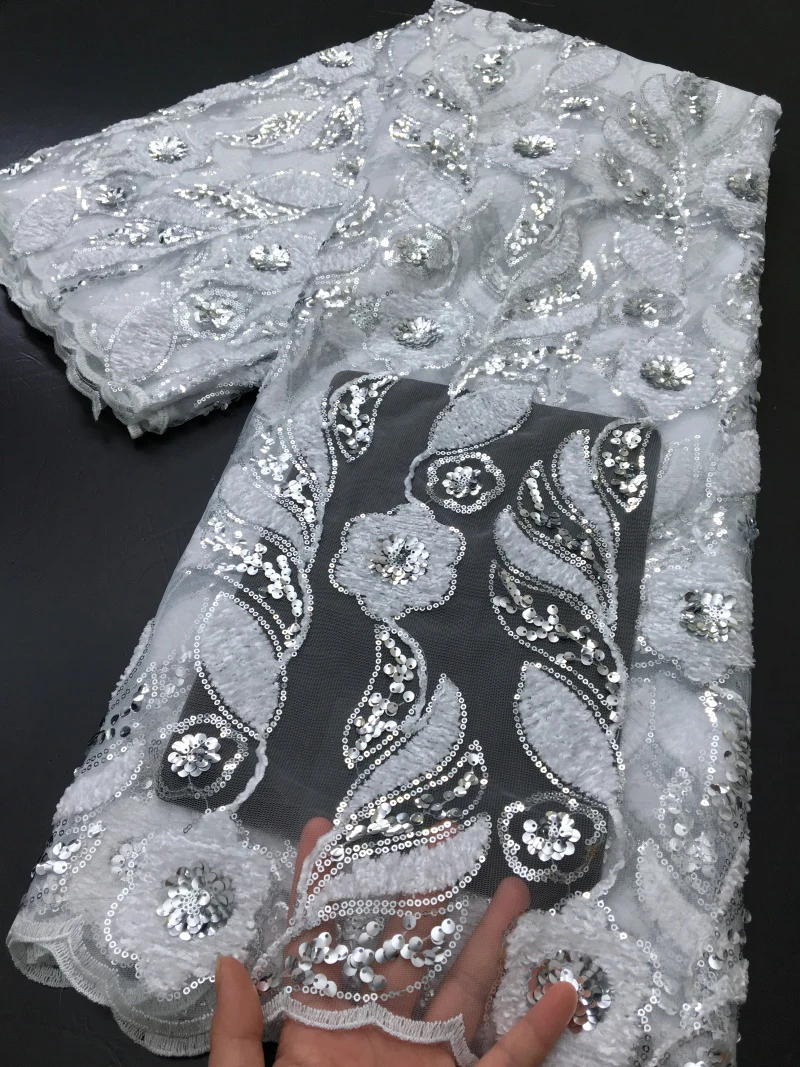 

African Lace Fabric High Quality Lace Sequins Embroidery Tulle Lace Fabric Red Milk Silk French Net Lace Fabric 5 Yard TY4319