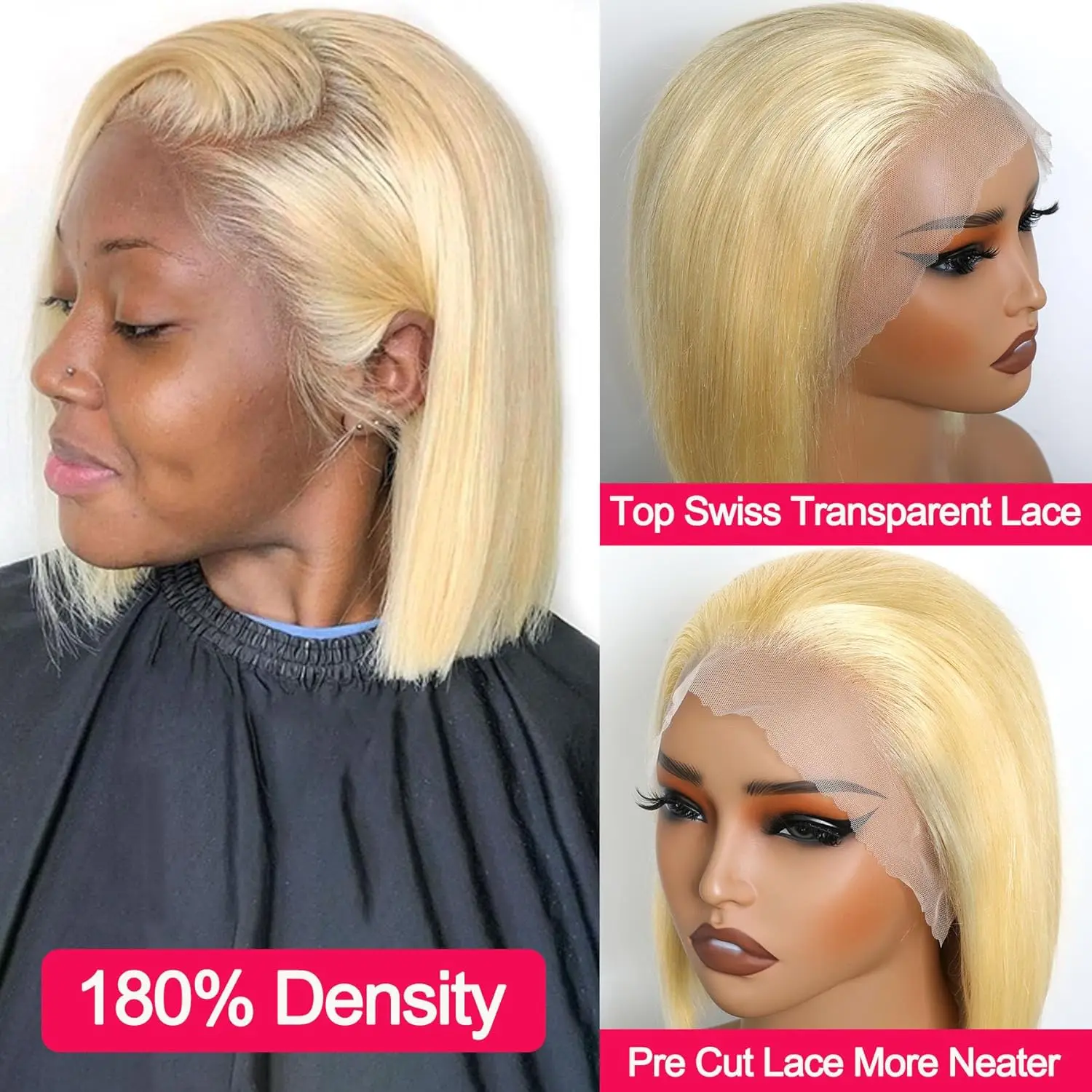 613 Bob Wig Blonde Virgin Human Hair 4x4 13x4 Lace Front Pre Plucked 180% Silky Straight HD Lace Front Blonde Bob Wig For Women