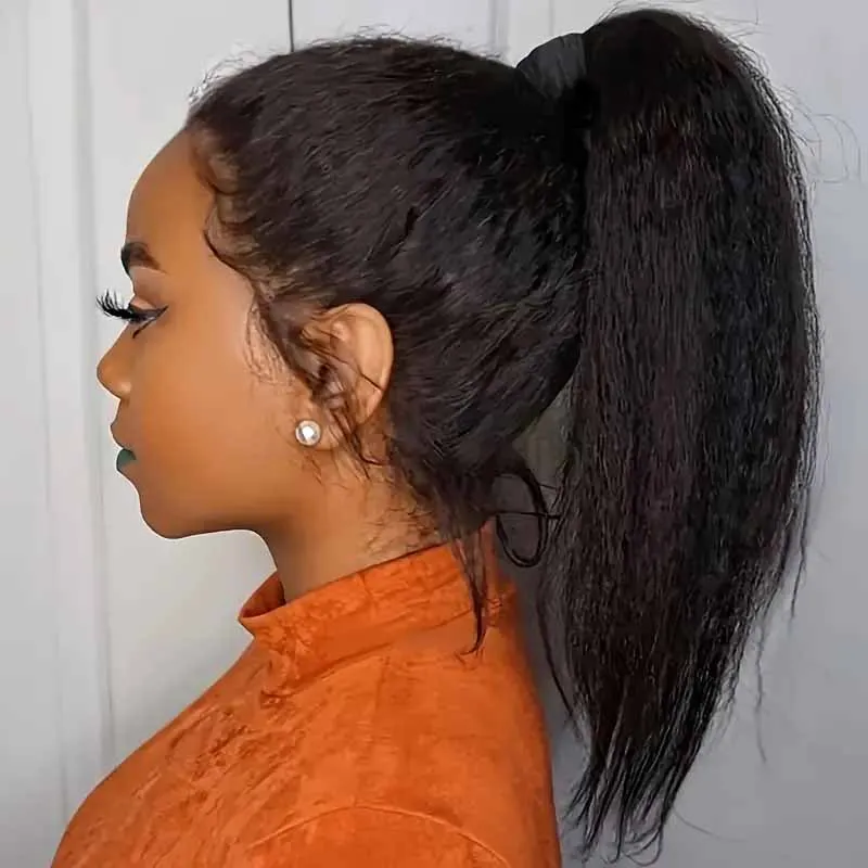 Kinky Straight 13X4 Lace Front Wig Glueless Yaki Straight HD Lace Frontal Wig Vietnamese Raw Curly Human Hair Wigs 5x5 HD Closure Waer And Go Glueless Wigs 250% Density On Clearance Sale
