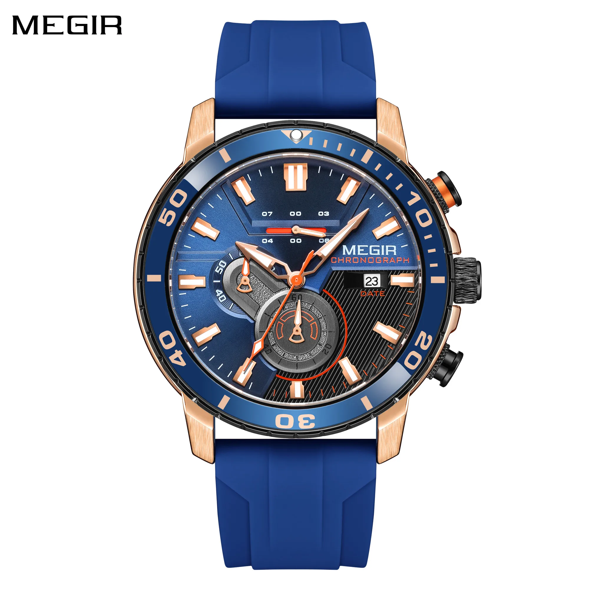 

MEGIR Luxury Military Watches for Men Fashion Sport Quartz Wristwatch Waterproof Silicone Band Male Clock Chronograph with Date