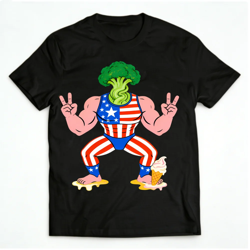 تي شيرت برسومات Broccoli Wrestler، قميص كاجوال مريح، ملابس الشارع الأساسية المريحة للارتداء اليومي، نسيج ناعم قابل للتنفس #2