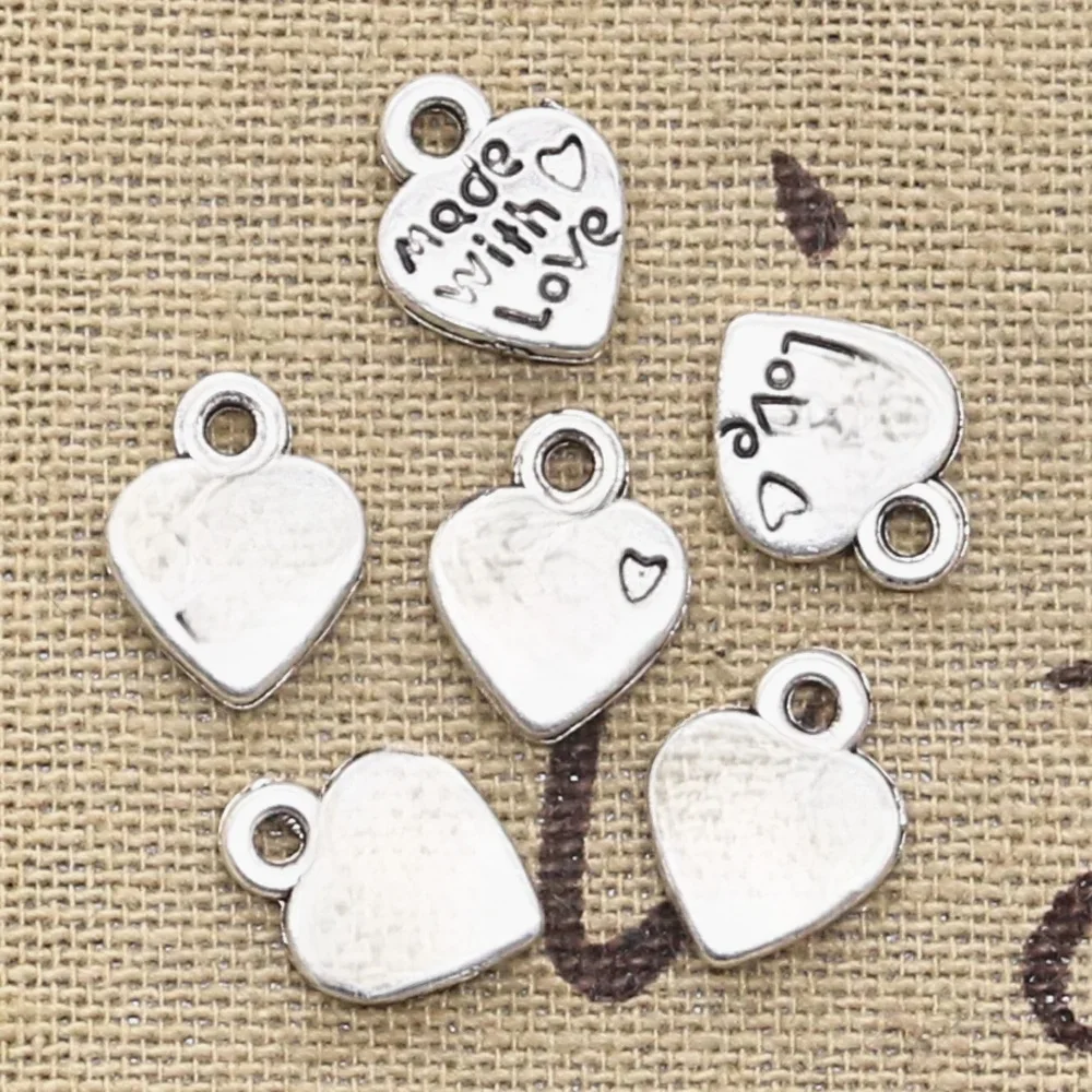 50pcs Charms Herz Gemacht Mit Liebe 12x10mm Handgemachte Anhänger Herstellung fit, vintage Tibetischen Bronze Silber farbe, DIY Für Halskette