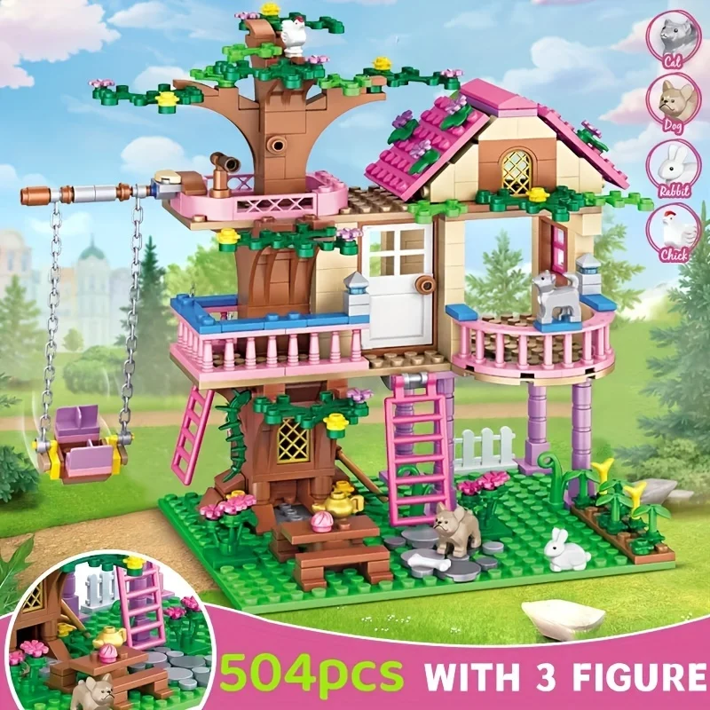 

Dream City Friendship Tree House Princess Castle Building Blocks Street View Girls Series House Bricks Model Assembled Toys Kid