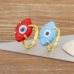 Nidin Classic New Design Evil Eye Zircon Charm Open Rings Adjustable 7 Colors Turkish Girls Finger Jewelry Wholesale Accessories